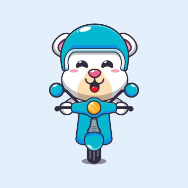 Scooter karikatür çizimi üzerinde şirin kutup ayısı sürüşü.