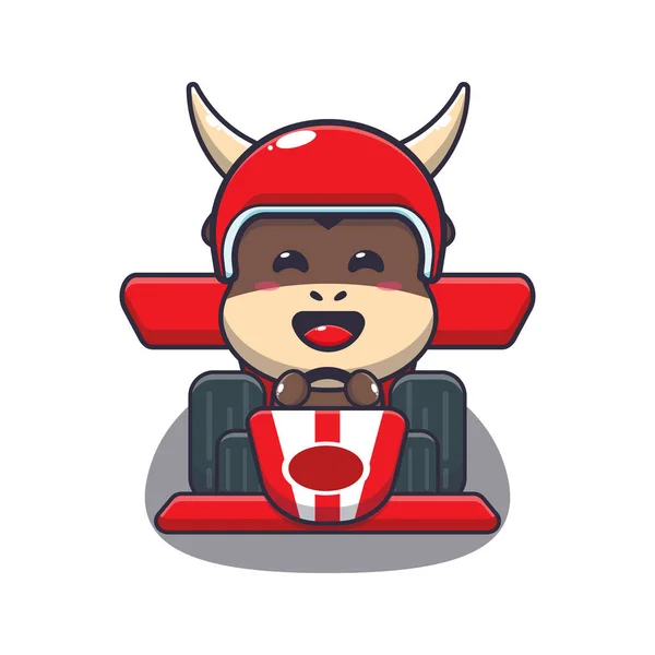 Cute Bull Riding Race Car Cartoon Vector Illustration Vector Cartoon — Stock Vector