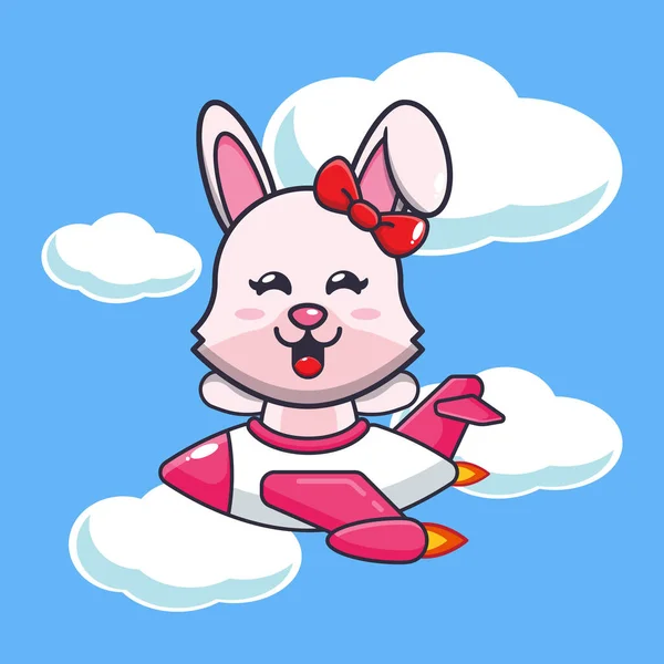 飛行機ジェット漫画のベクトルのイラストでかわいいウサギに乗るベクトル漫画ポスター パンフレット ウェブ マスコット ステッカー ロゴやアイコンに適したイラスト — ストックベクタ