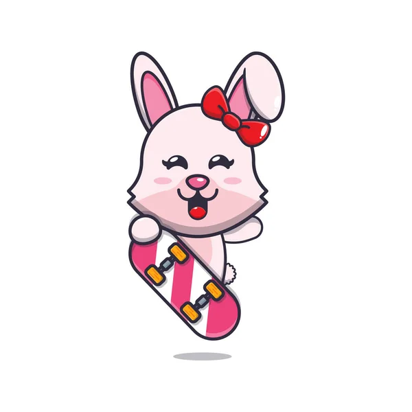 Cute Bunny Skateboard Cartoon Vector Illustration Vector Cartoon Illustration Suitable — Stock Vector