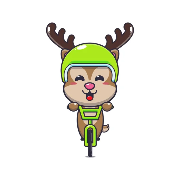 自転車でかわいい鹿のマスコット漫画のキャラクターに乗る ベクトル漫画ポスター パンフレット ウェブ マスコット ステッカー アイコンに適したイラスト — ストックベクタ