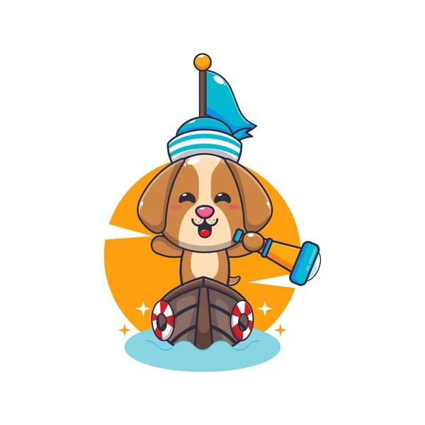 Cute Dog Mascot Cartoon Character Boat Vector Cartoon Illustration Suitable — Stock Vector