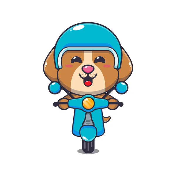 Cute Dog Mascot Cartoon Character Ride Scooter Vector Cartoon Illustration — Stock Vector
