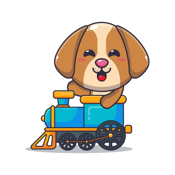 Tatlı köpek maskotu çizgi film karakteri trende. Poster, broşür, ağ, maskot, çıkartma, logo ve simge için uygun vektör çizgi film.