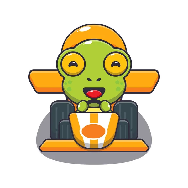 Cute Frog Mascot Cartoon Character Riding Race Car Vector Cartoon — Stock Vector