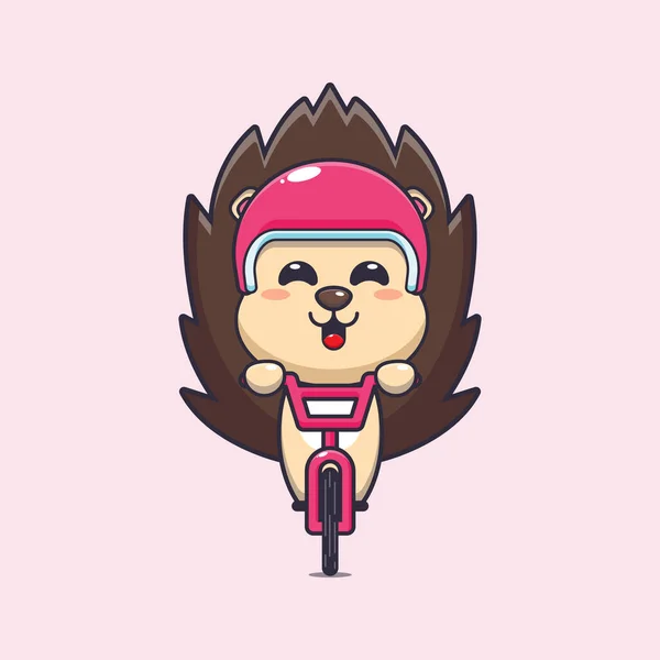 Bonito Ouriço Mascote Desenho Animado Passeio Personagem Bicicleta Desenho Animado — Vetor de Stock