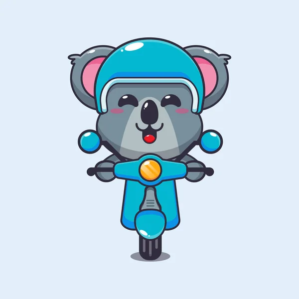 Cute Koala Mascote Caricatura Passeio Personagem Scooter Desenho Animado Vetorial — Vetor de Stock