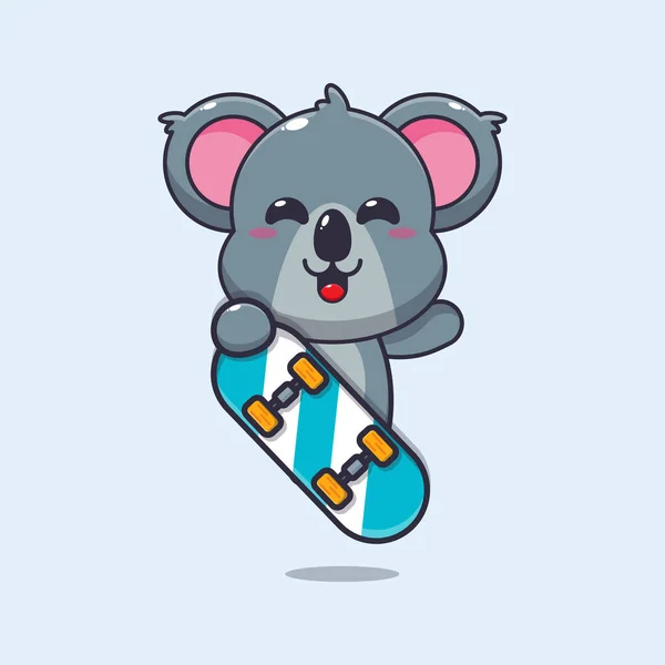 Nettes Koala Maskottchen Mit Skateboard Vector Cartoon Illustration Geeignet Für — Stockvektor