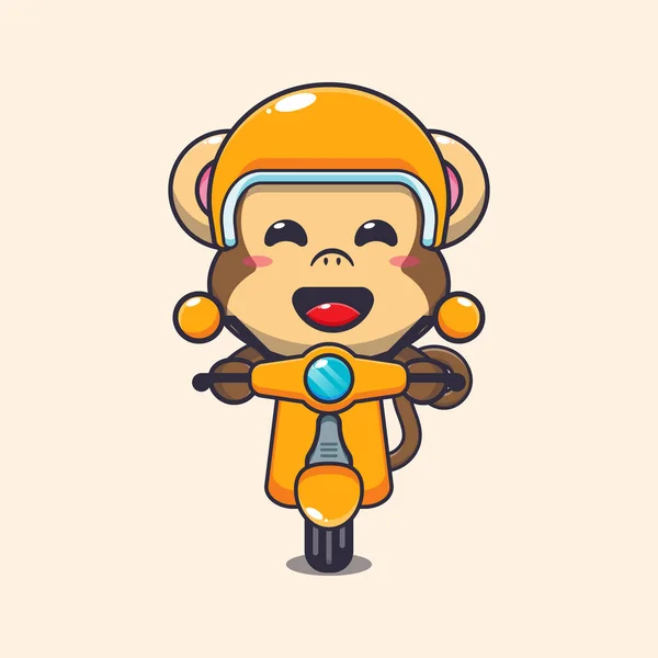Cute Monkey Mascot Cartoon Character Ride Scooter Vector Cartoon Illustration — Stock Vector
