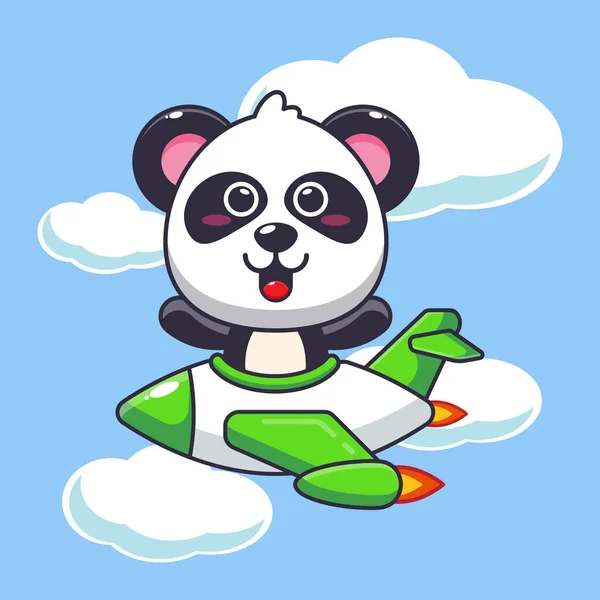 Cute Panda Mascot Cartoon Character Ride Plane Jet Vector Cartoon — Stock Vector