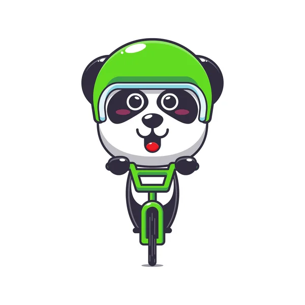 Niedliche Panda Maskottchen Cartoon Figur Fahrt Auf Dem Fahrrad Vector — Stockvektor