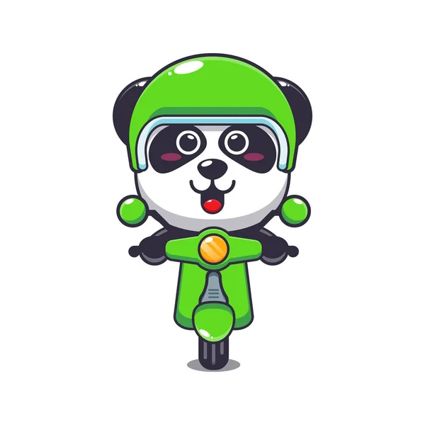 Niedliche Panda Maskottchen Cartoon Figur Fahrt Auf Roller Vector Cartoon — Stockvektor