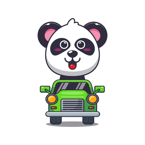 Cute Panda Mascote Desenho Animado Passeio Personagem Carro Desenho Animado — Vetor de Stock
