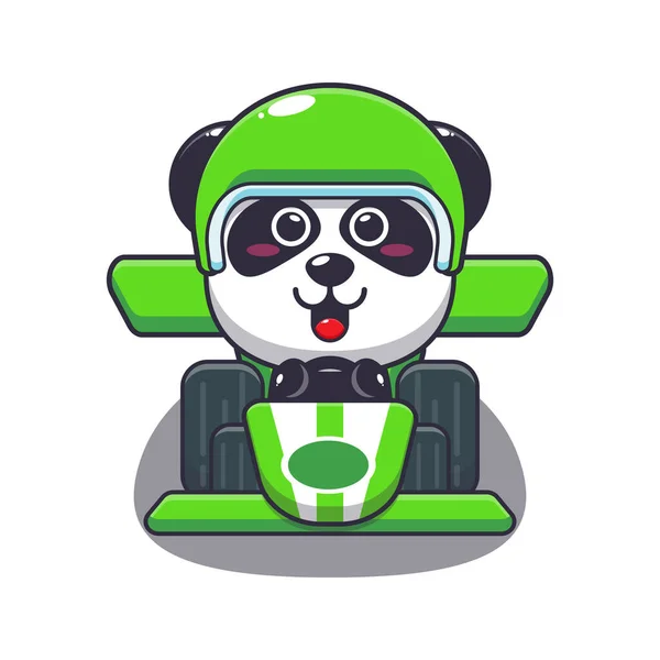 Niedliche Panda Maskottchen Cartoon Figur Reiten Rennwagen Vector Cartoon Illustration — Stockvektor