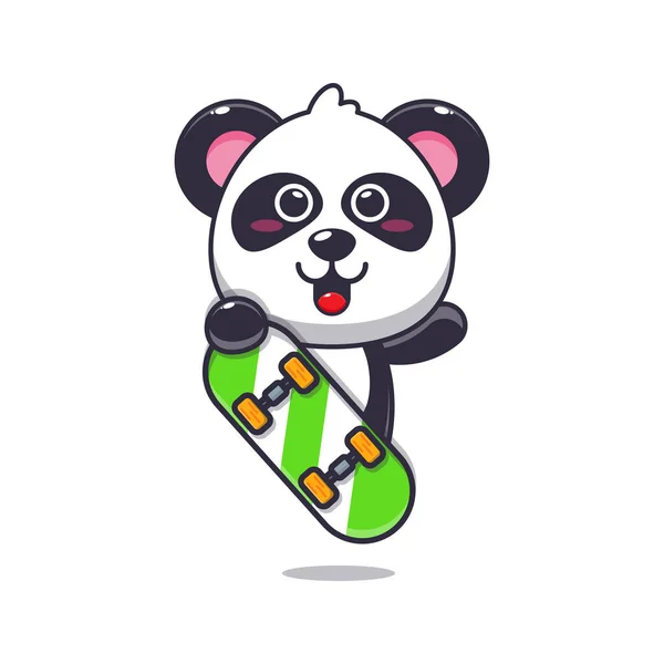 Niedliche Panda Maskottchen Zeichentrickfigur Mit Skateboard Vector Cartoon Illustration Geeignet — Stockvektor