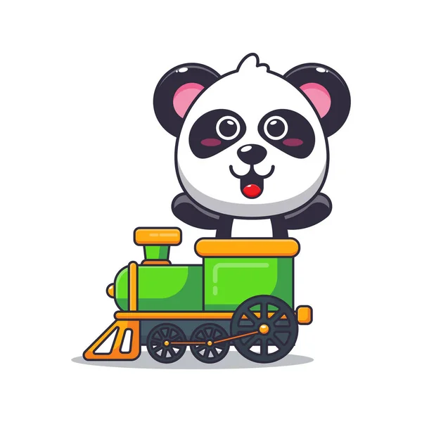 Niedliche Panda Maskottchen Cartoon Figur Fahrt Zug Vector Cartoon Illustration — Stockvektor