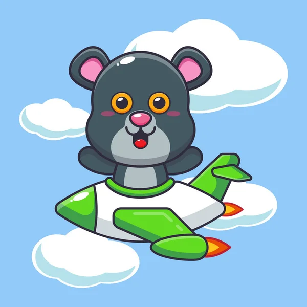 Cute Pantera Passeio Avião Jet Cartoon Vetor Ilustração — Vetor de Stock