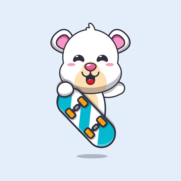 Cute Niedźwiedź Polarny Deskorolka Wektor Ilustracji — Wektor stockowy