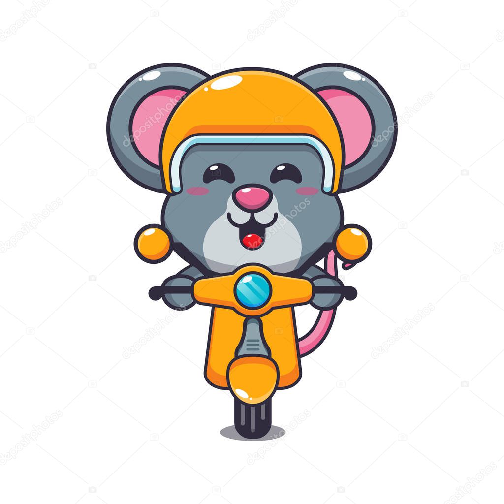 Cute mouse mascot cartoon character ride on scooter. Vector cartoon Illustration suitable for poster, brochure, web, mascot, sticker, logo and icon.