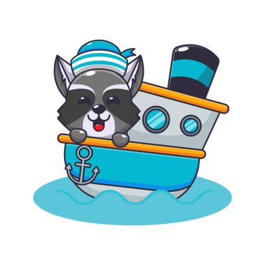 Çizgi film vektör illüstrasyonundaki şirin rakun.. 