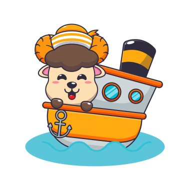 Çizgi film vektör illüstrasyonunda şirin koyun.. 