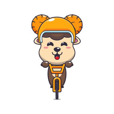 Bisiklet karikatürü vektör illüstrasyonunda şirin koyun sürüsü.