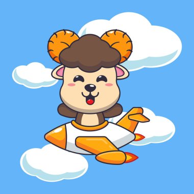 Jet karikatür vektör çiziminde şirin koyun sürüsü.