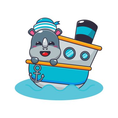 Çizgi film vektör illüstrasyonunda şirin gergedan. 