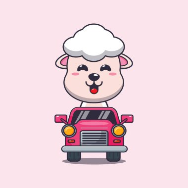 Çizgi film vektör illüstrasyonunda şirin koyun sürüsü.