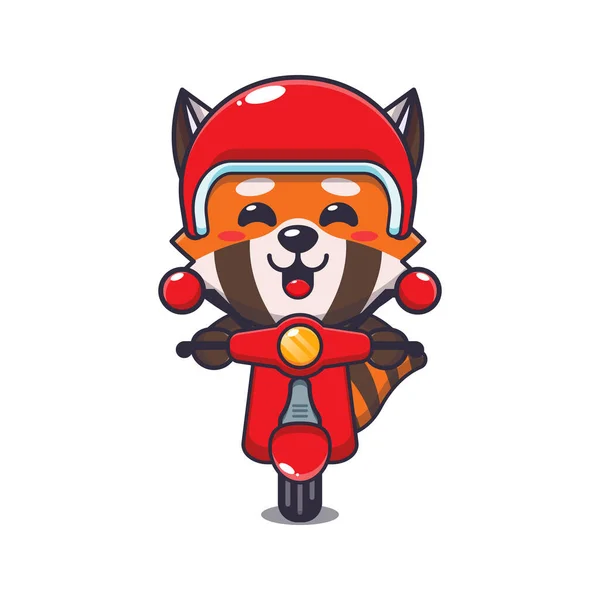 Roztomilý Červená Panda Jízda Skútru Kreslený Vektor Ilustrace — Stockový vektor