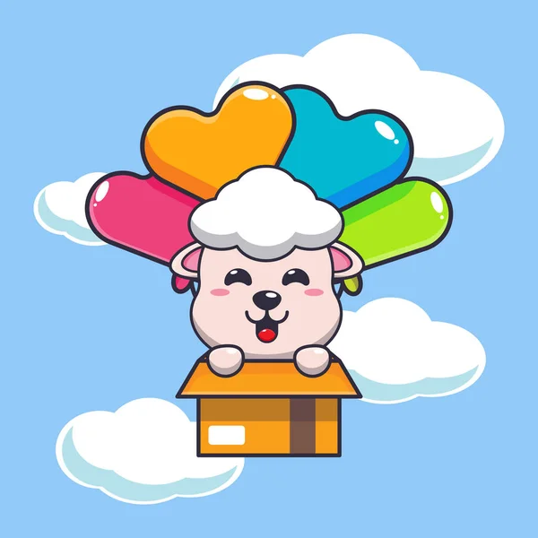 Balon vektör çizimi olan şirin koyunlar uçuyor.. 