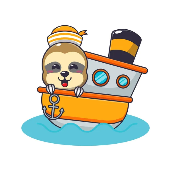 stock vector cute sloth mascot cartoon character on the ship. Vector cartoon Illustration suitable for poster, brochure, web, mascot, sticker, logo and icon.