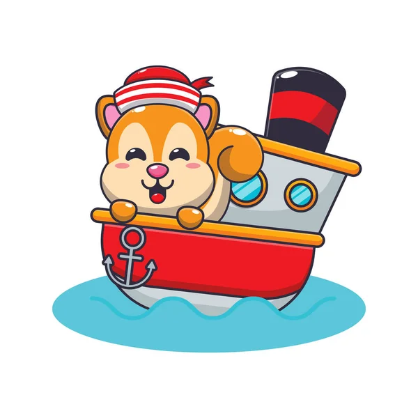 stock vector Cute squirrel on the ship cartoon vector illustration. 