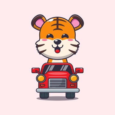 Çizgi film vektör illüstrasyonunda şirin bir kaplan gezisi..