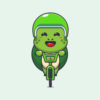 Bisiklet karikatürü vektör illüstrasyonunda şirin kaplumbağa gezisi.