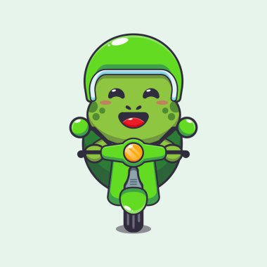 Scooter karikatür vektör illüstrasyonunda şirin kaplumbağa gezisi.