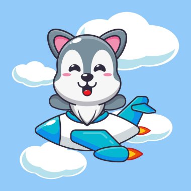 Jet karikatür vektör çiziminde şirin bir kurt gezisi..