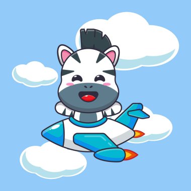 Jet karikatür çizimi üzerinde sevimli zebra gezisi.