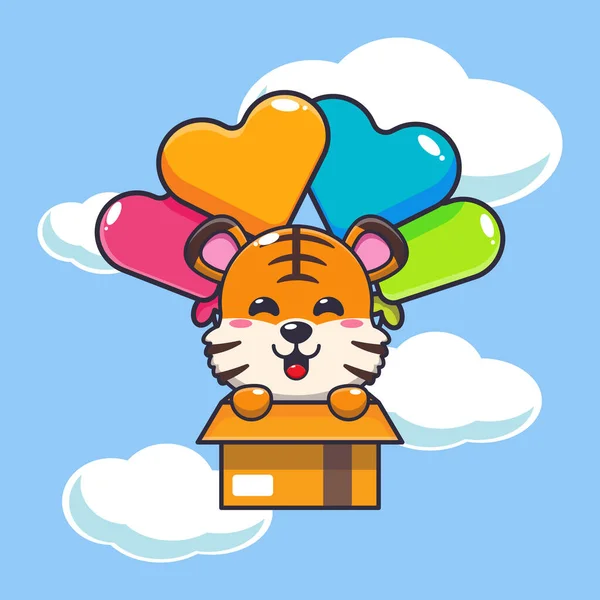 Jolie Mouche Tigre Avec Illustration Vectorielle Dessin Animé Ballon — Image vectorielle
