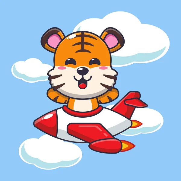 Jet karikatür vektör çiziminde şirin kaplan gezisi.