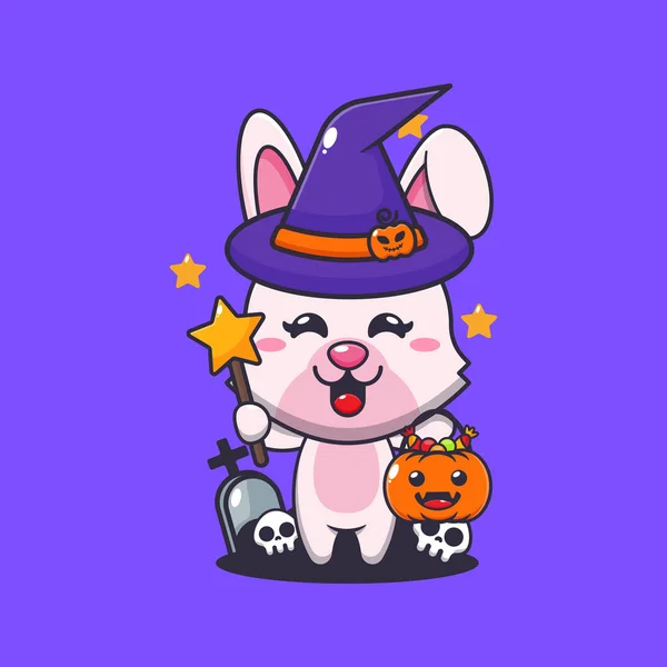 Coniglietto Stregone Halloween Carino Halloween Cartone Animato Illustrazione — Vettoriale Stock