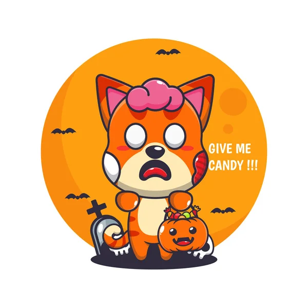 Zombie Cat Want Candy Cute Halloween Cartoon Illustration — Stock Vector