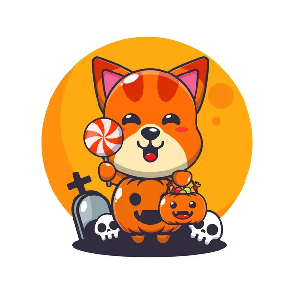 Kočka Halloweenským Kostýmem Dýně Roztomilé Halloween Kreslené Ilustrace — Stockový vektor