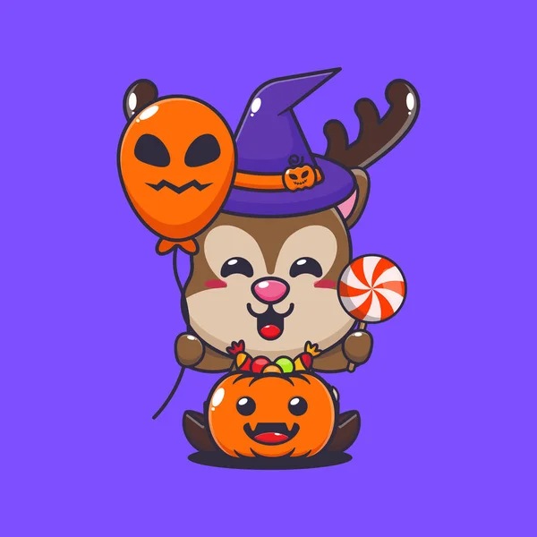 Heksenherten Met Halloween Ballon Snoep Leuke Halloween Cartoon Illustratie — Stockvector