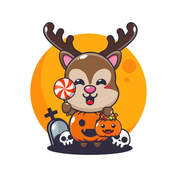 Jeleń Kostiumie Dyni Halloween Cute Ilustracji Kreskówki Halloween — Wektor stockowy