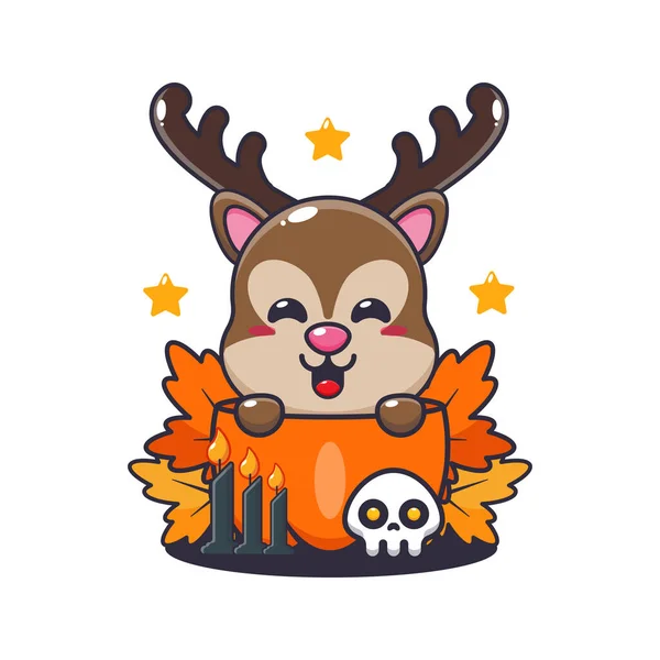 Carino Cervo Nella Zucca Halloween Carino Halloween Cartone Animato Illustrazione — Vettoriale Stock