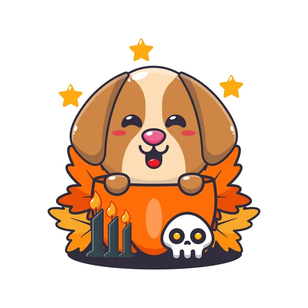 Słodki Pies Halloween Dyni Cute Ilustracji Kreskówki Halloween — Wektor stockowy