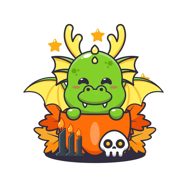 Dragão Bonito Abóbora Dia Das Bruxas Bonito Halloween Desenho Animado — Vetor de Stock