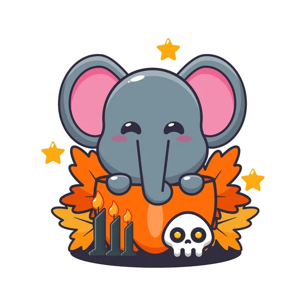 Niedlicher Elefant Halloween Kürbis Niedliche Halloween Karikatur — Stockvektor