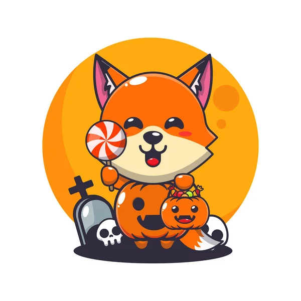 Liška Halloweenském Kostýmu Dýně Roztomilé Halloween Kreslené Ilustrace — Stockový vektor